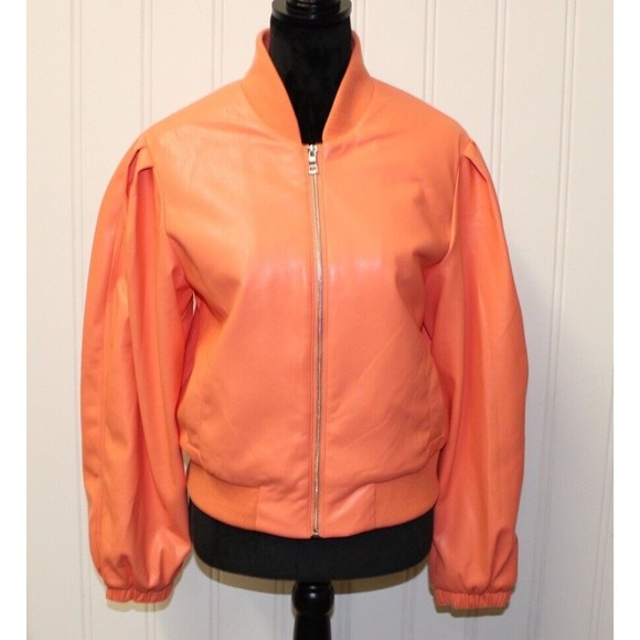 HOUSE OF HARLOW Bomber Jacket Living Coral Vegan Leather Size L Large - Picture 1 of 13